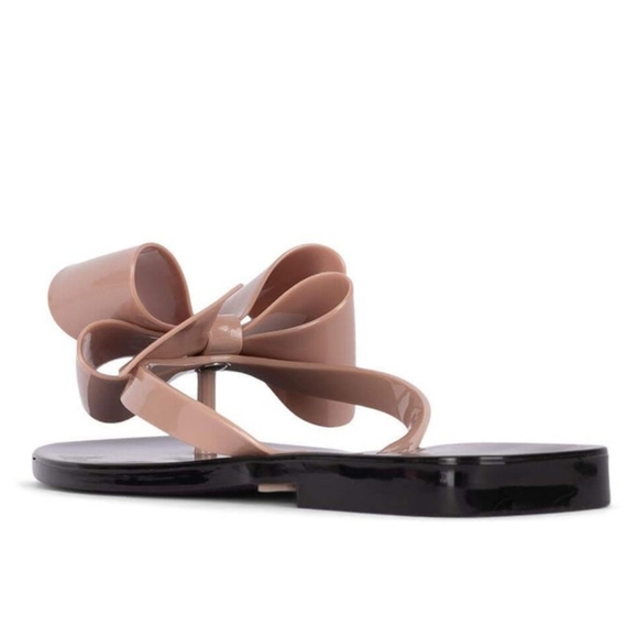 JEFFREY CAMPBELL Jelly Flip Flops Blush Black Shiny Sugary Bow Feminine Summer 8 - Picture 2 of 9